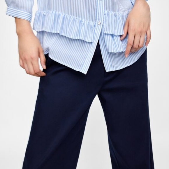 XS Zara Basic Blue Striped Blouse - Picture 2 of 3